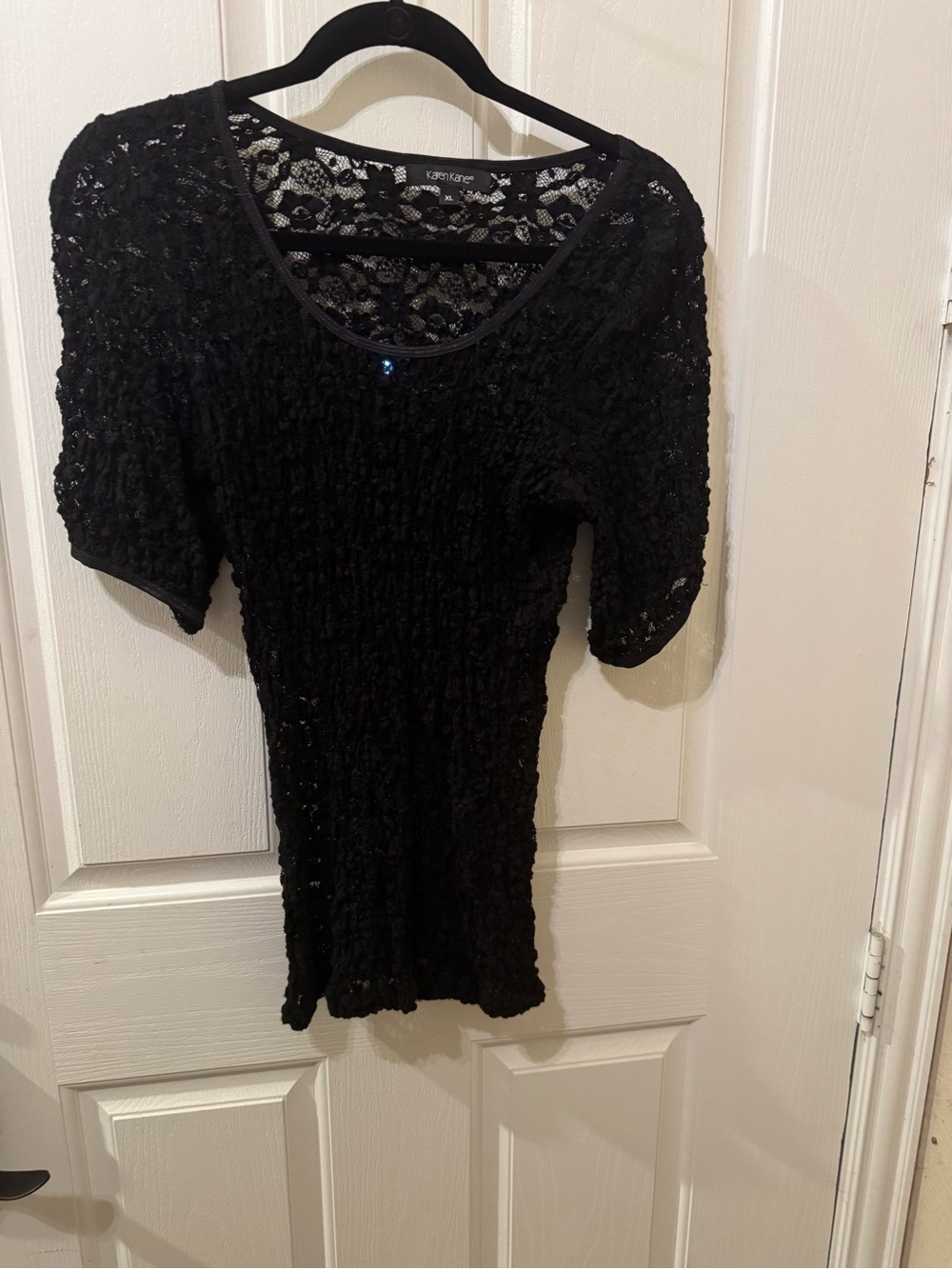 Karen Kane Black Lace Short-Sleeve Knit Top